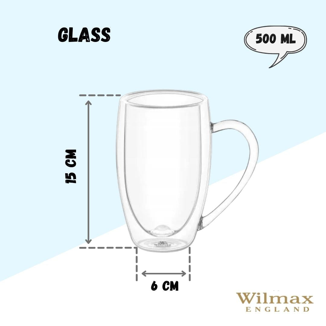 Wilmax Dubbelwandige Glazen Beker 500 ml 6-delige Set A6