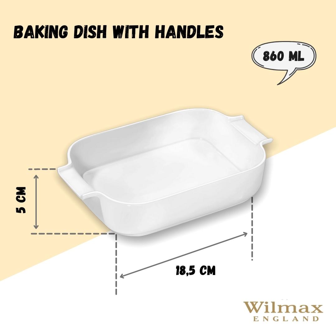 Wilmax Auflaufform mit Griffen, Weiß, 860 ml, 23 x 14.5 cm – WL‑997018/A