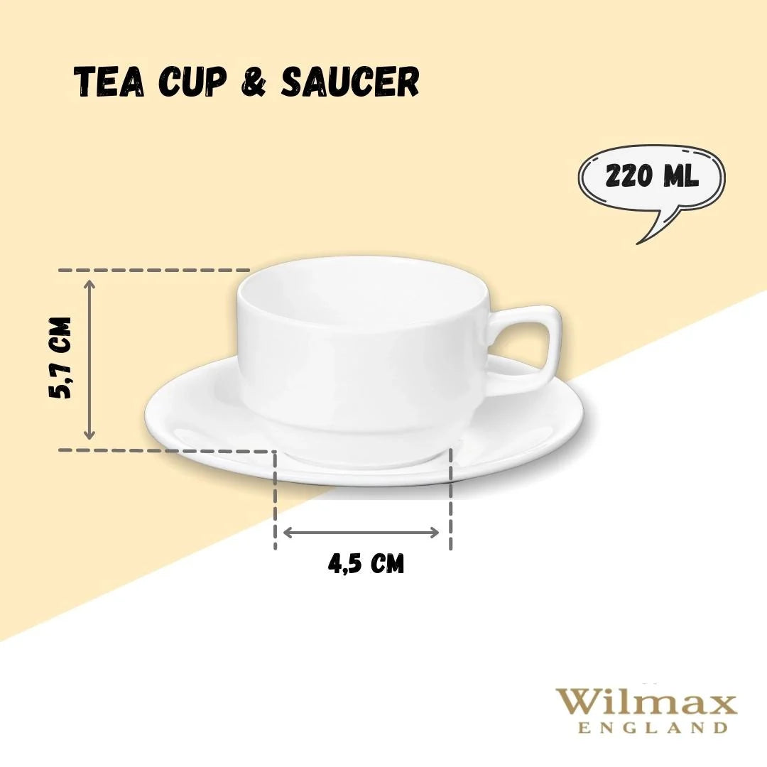 Wilmax Theekop met schotel 220 ml Wit Porselein WL-993008/AB