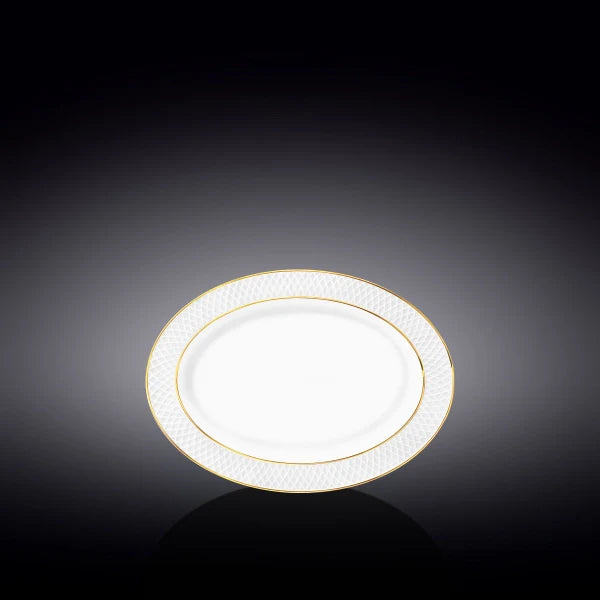 Wilmax White Porcelain Oval Serving Platter 20x14cm Gold Lines