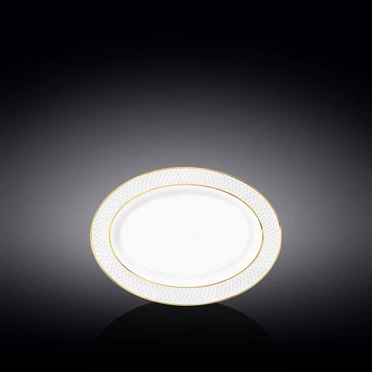 Wilmax White Porcelain Oval Serving Platter 20x14cm Gold Lines