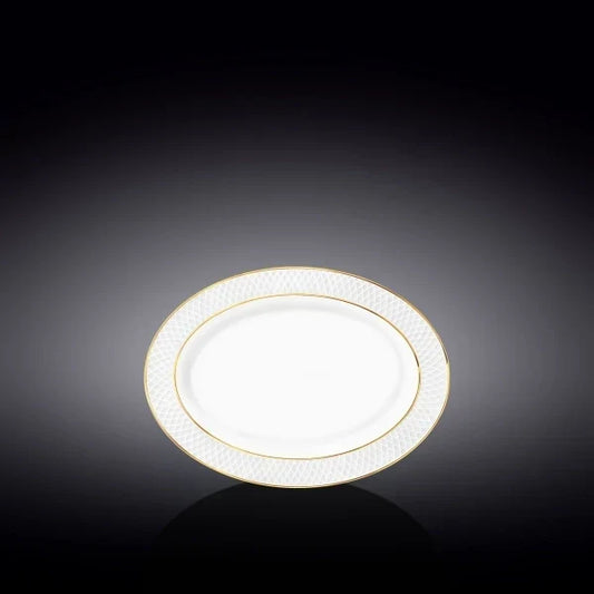 Wilmax Wit Porseleinen Serveerblad ovaal 20x14cm goudlijnen