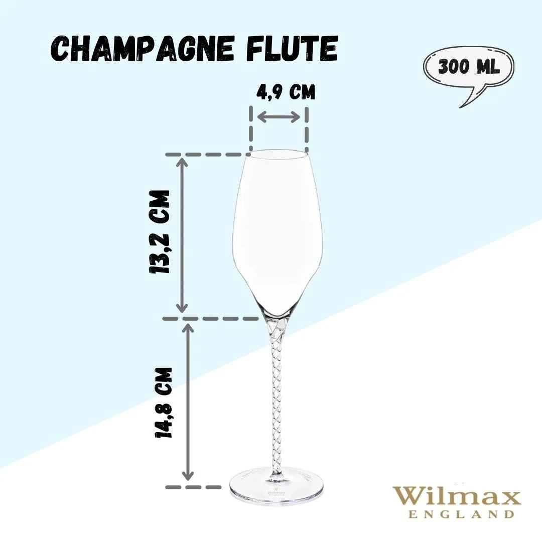 Wilmax England Champagne Flute Crystal Glass 300ml Set of 2