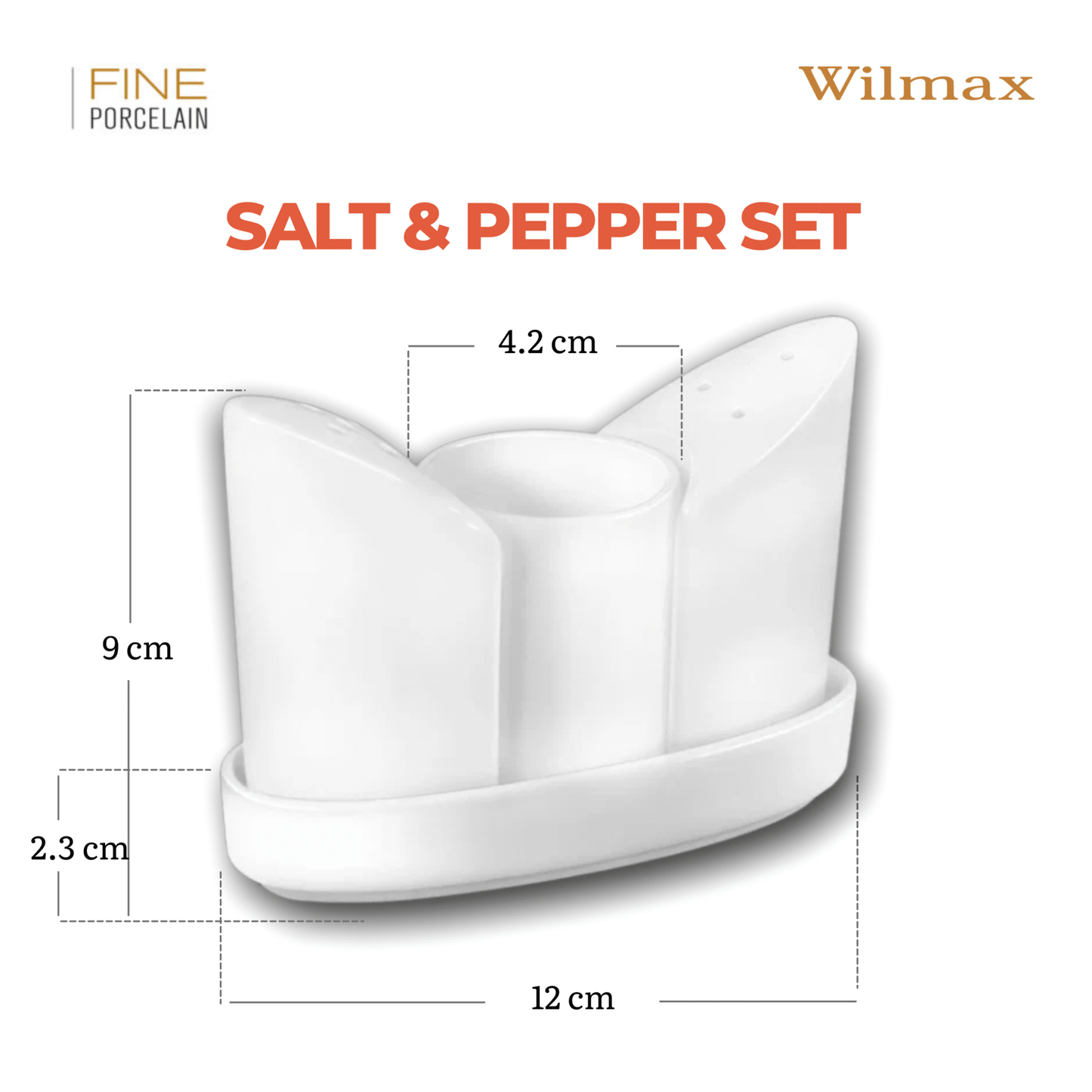 Wilmax Zout- & peperstrooier set met dienblad porselein wit