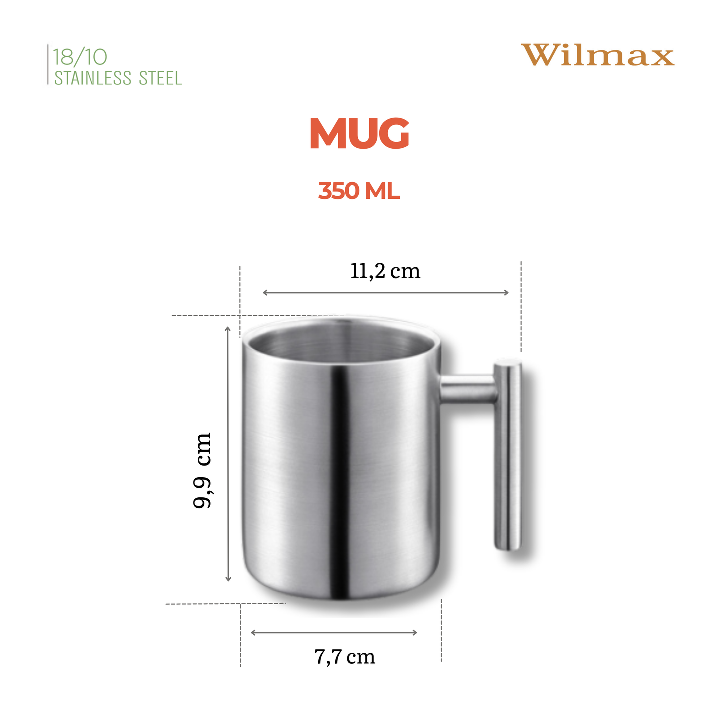 Wilmax Dubbelwandige Beker 350ml RVS WL-517610115/A