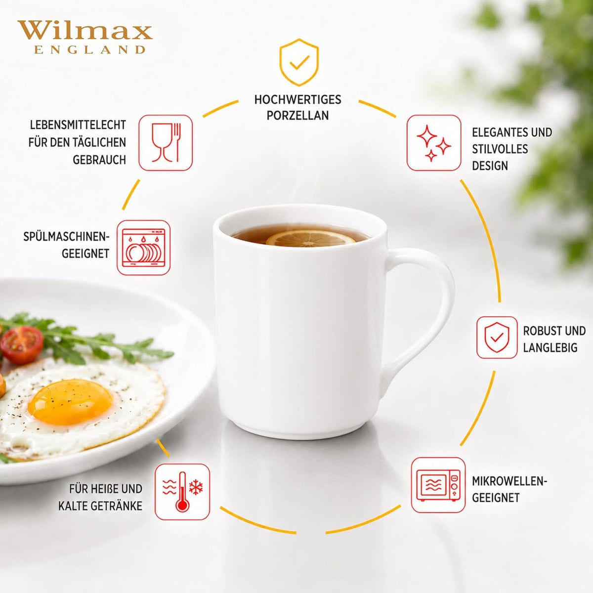 Wilmax Beker 320 ml Wit Porselein Set van 6 A6