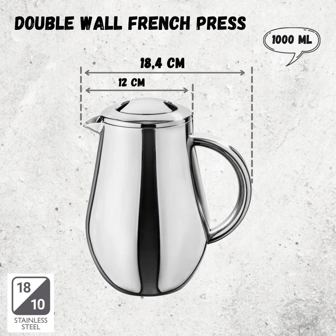 Wilmax Doppelwandige French Press 1000 ml Edelstahl WL-551008/1C