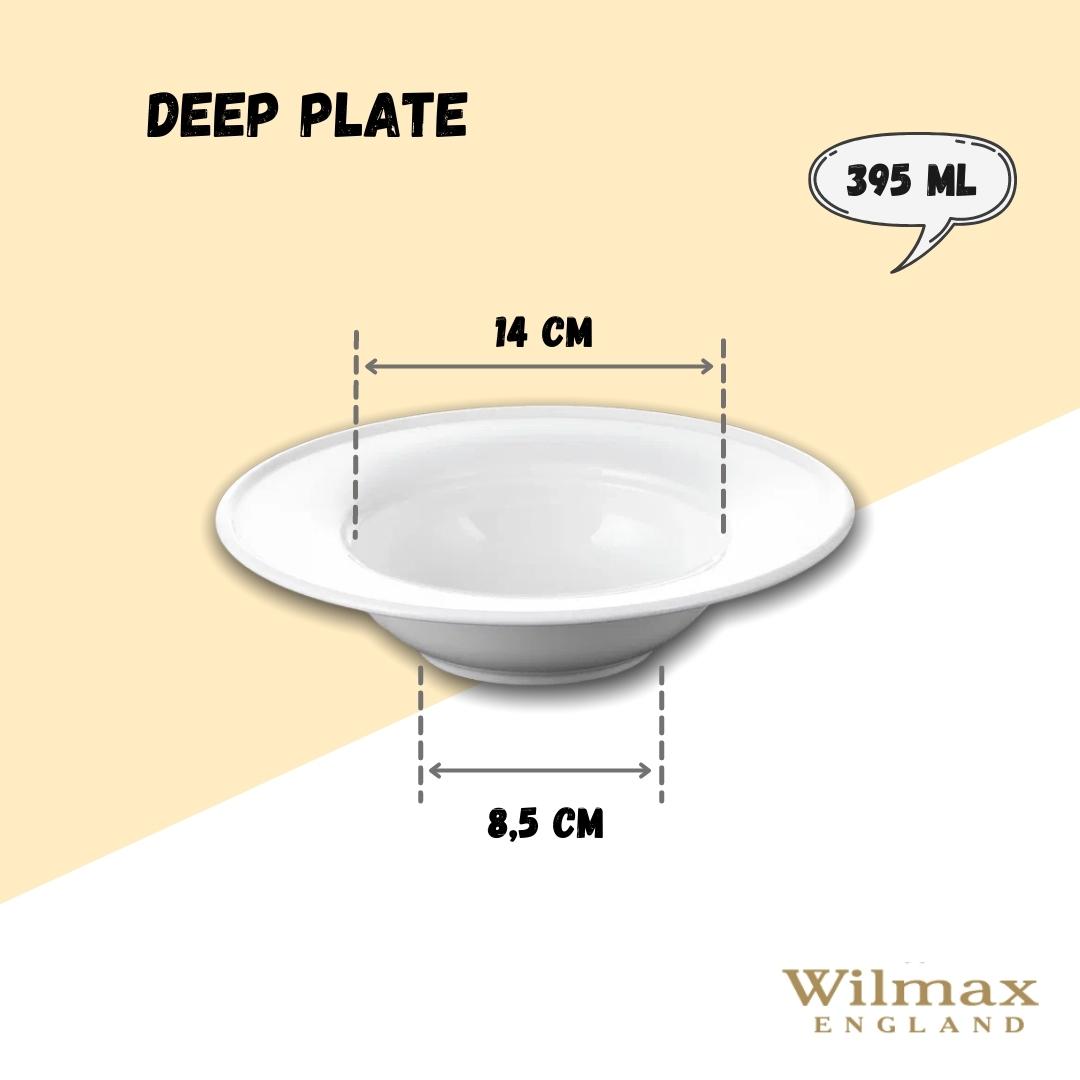 Wilmax England Diep bord 23 cm 395 ml van porselein, Wit WL-991020/A