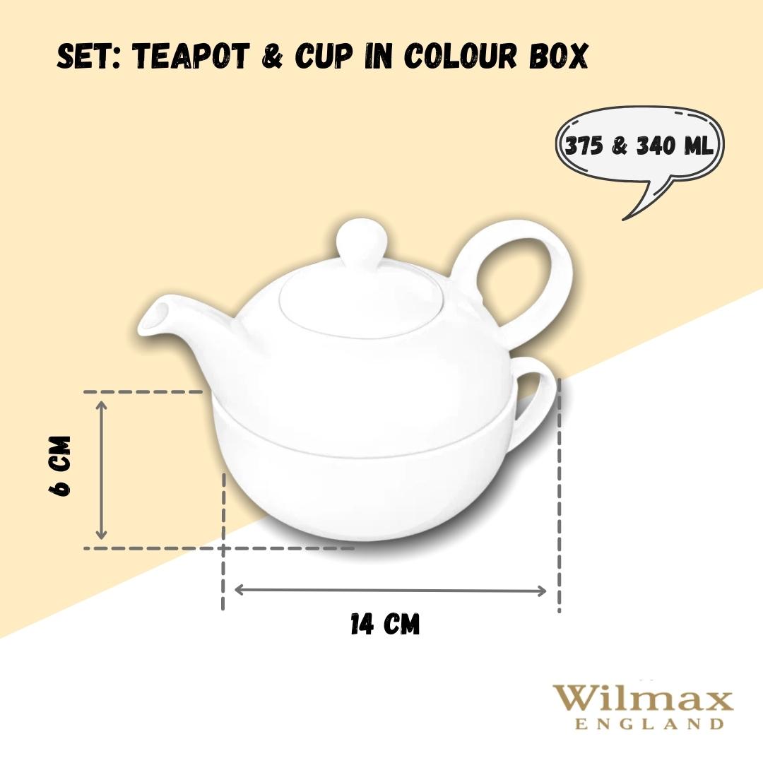 Wilmax Teekanne & Tasse Set aus Porzellan 375 ml & 340 ml WL-994048/1C