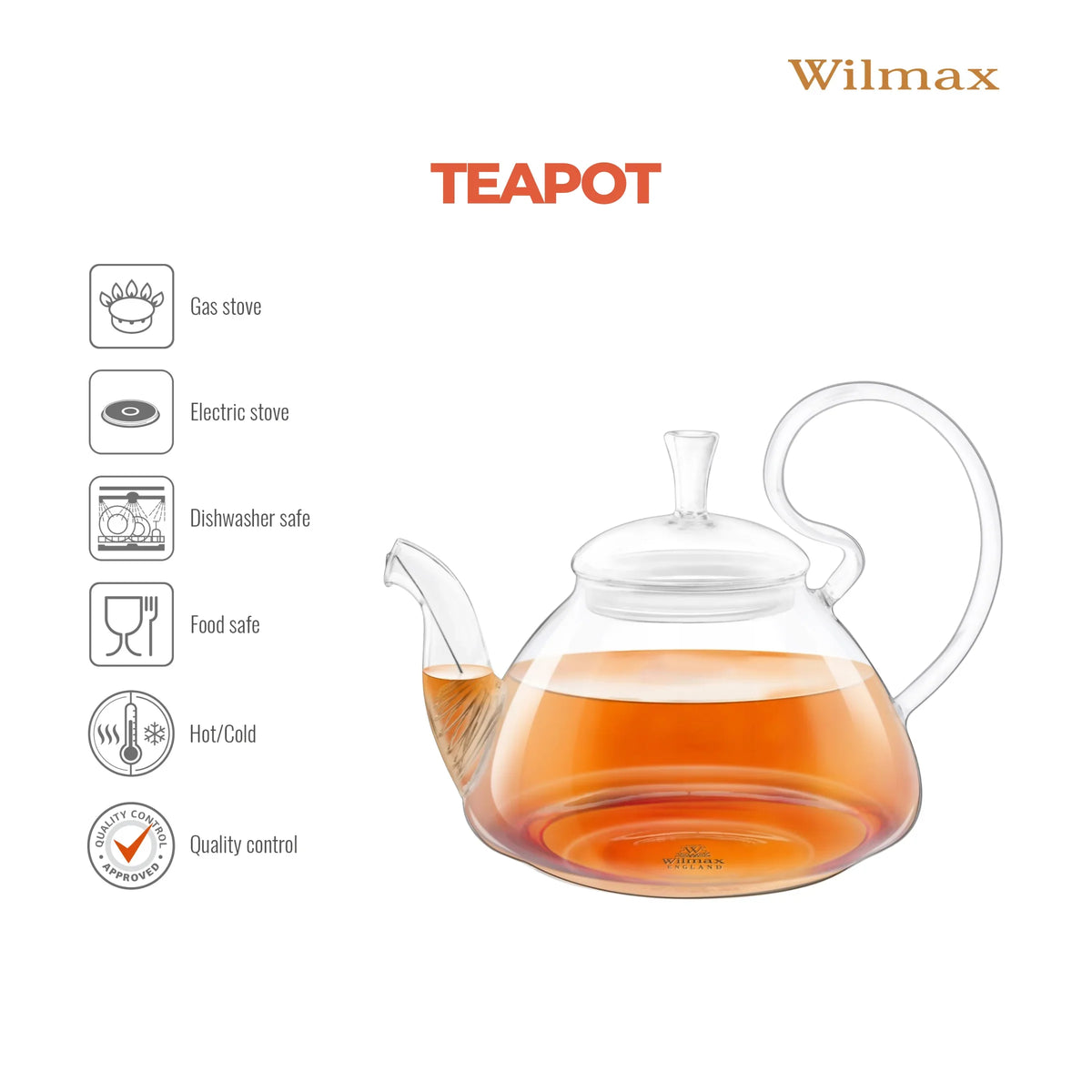 Wilmax Theepot 800 ml Borosilicaatglas met Veerfilter