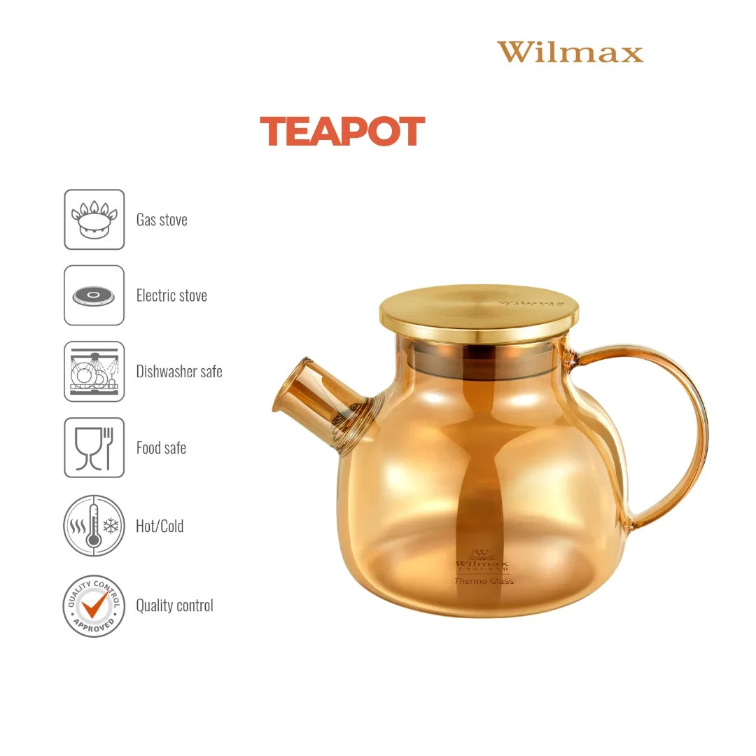 Wilmax Theepot 950 ml Thermoglas Veerfilter Goud