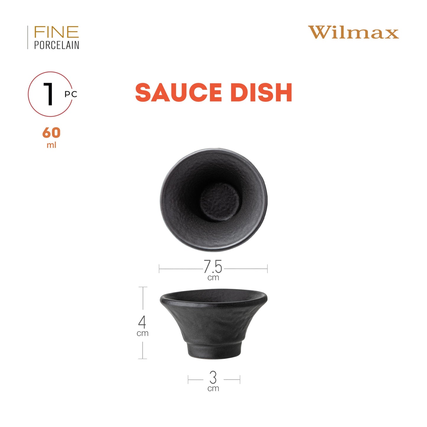 Wilmax England Sauskommetjes 6x 7.5x4 Zwart WL-661134/A6
