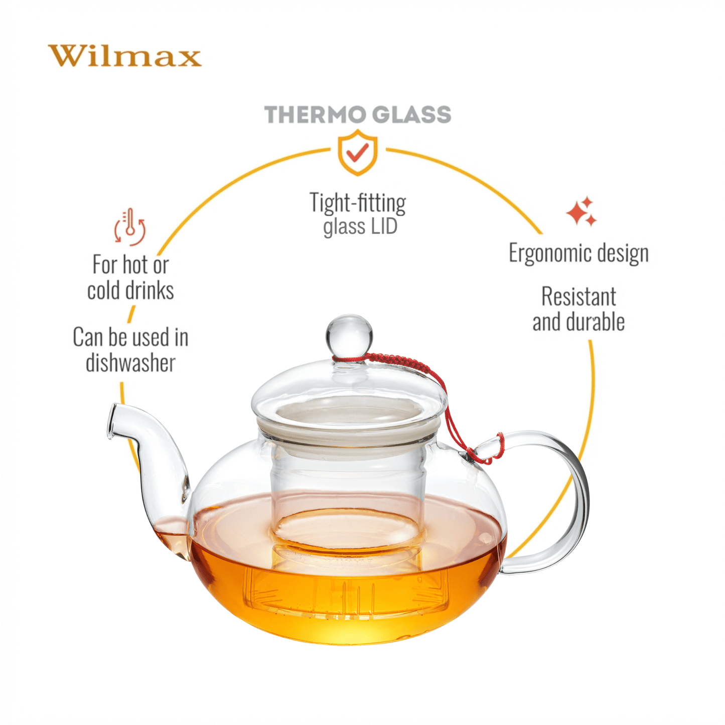 Wilmax Theepot Thermoglas met Filter 1200ml WL-888815/A