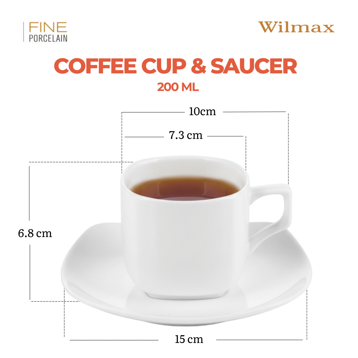 Wilmax Theekop en schotel 200 ml Wit Porselein WL-993003/1C
