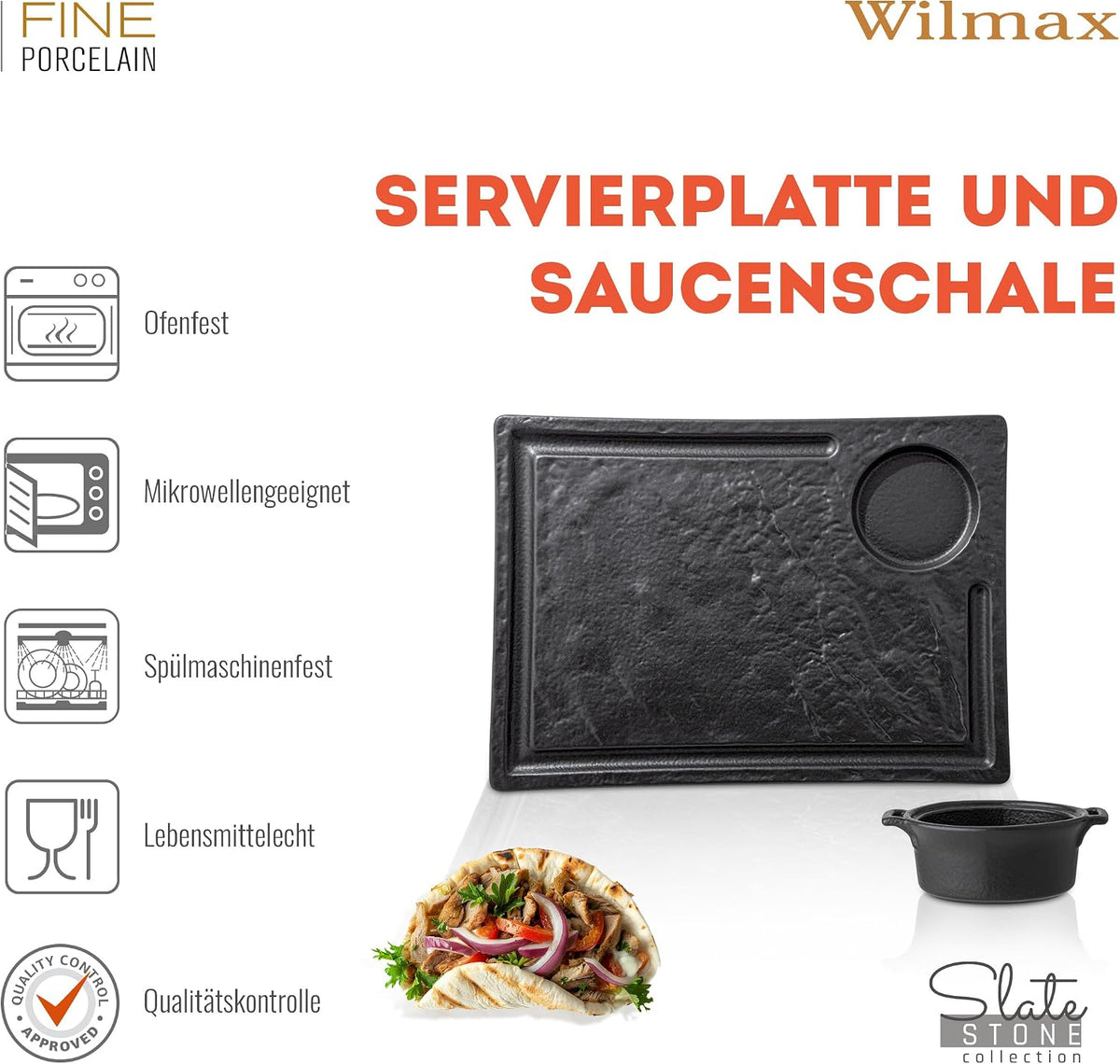 Wilmax England Serveerset Zwart SlateStone 3-delig