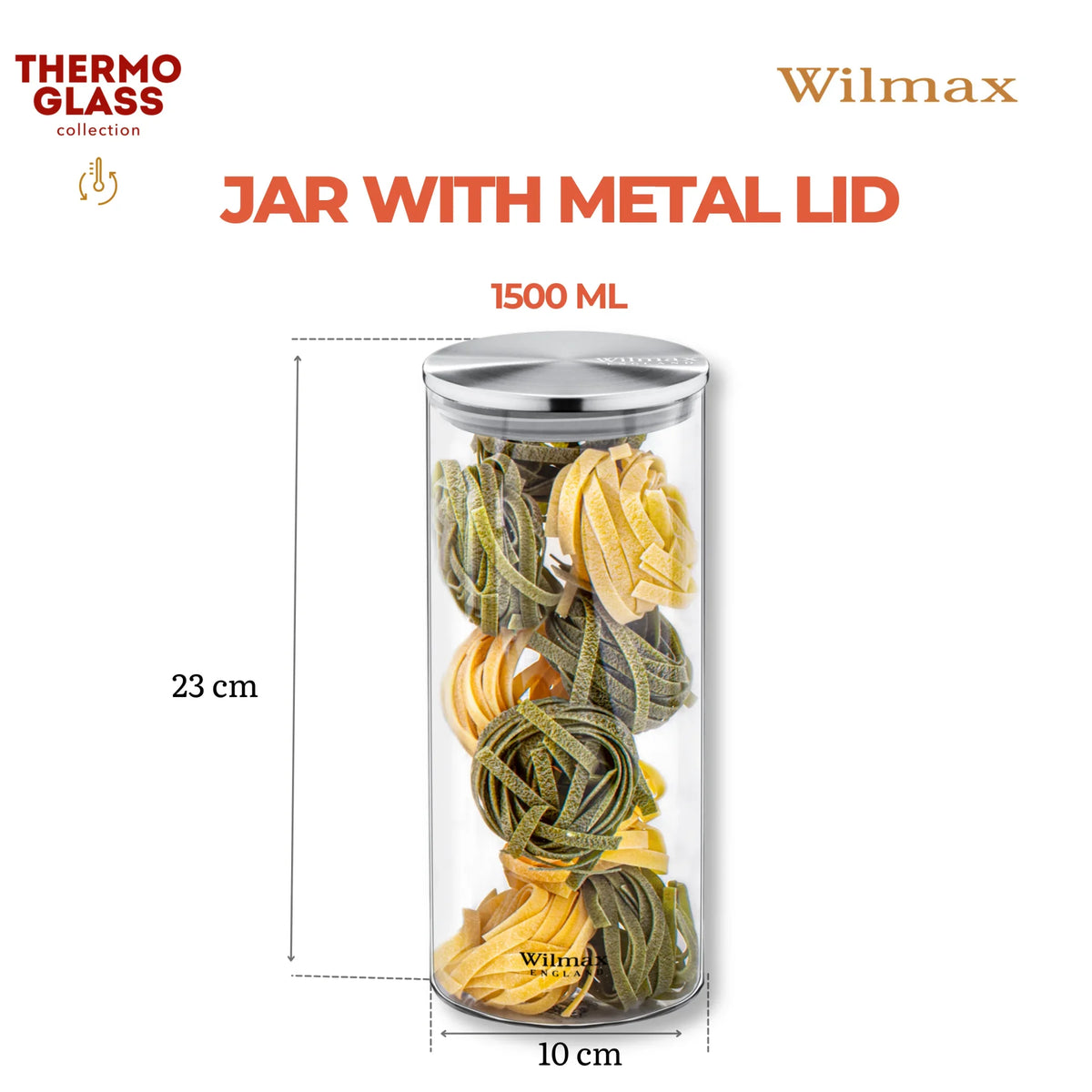 Wilmax Voorraadpot 2L, RVS Deksel, Transparant