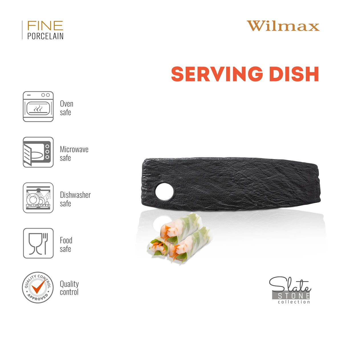 Wilmax SlateStone Serveerplank Zwart Porselein 32.5x10 cm