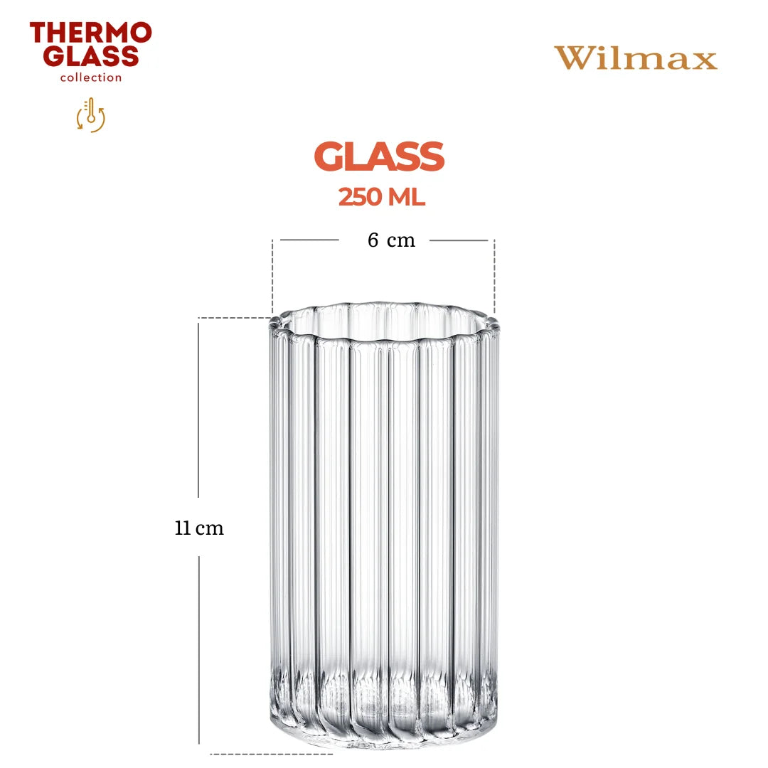 Wilmax Geribbeld Borosilicaatglas 250 ml Transparant