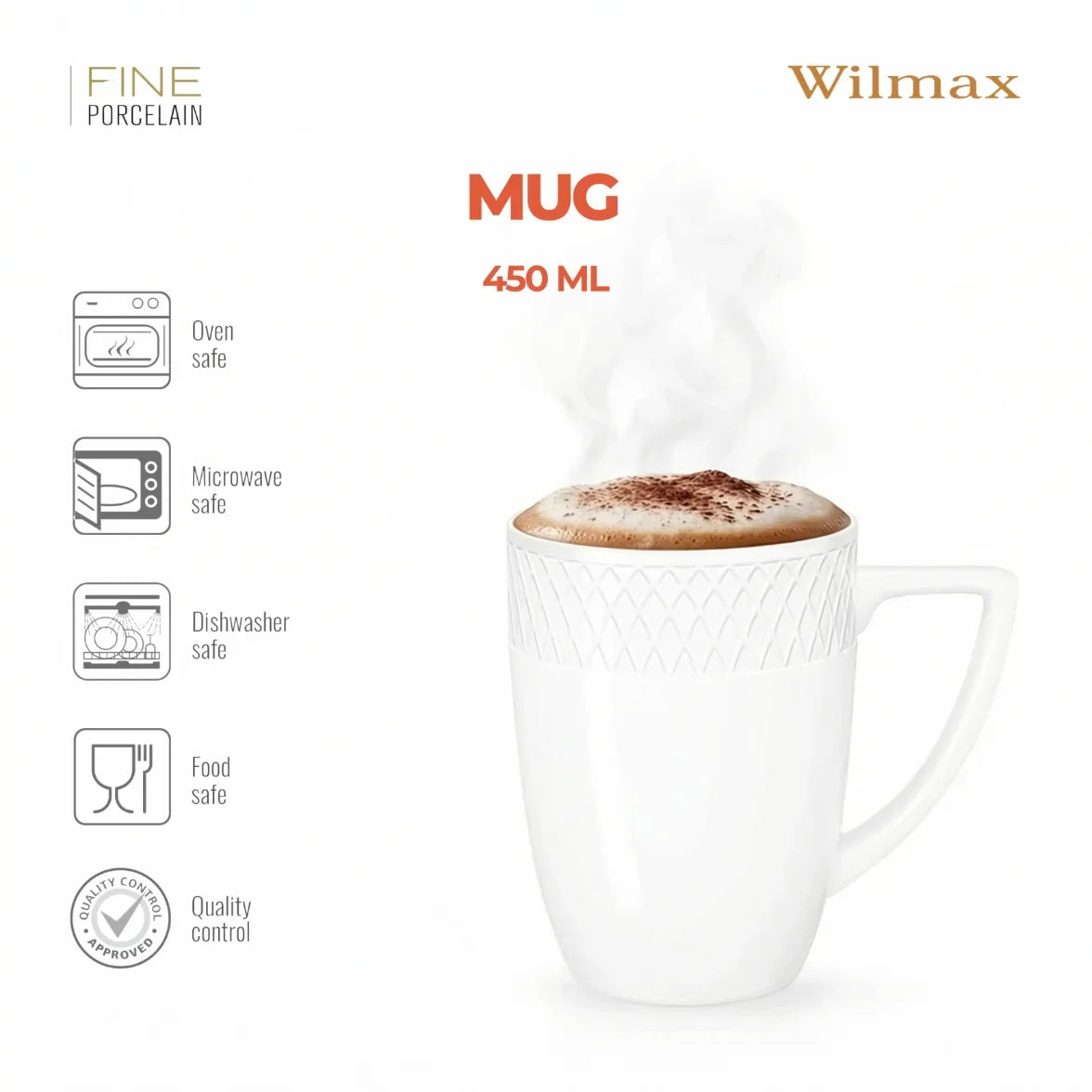 Wilmax England Mok 450 ml Wit Porselein 2-delige set