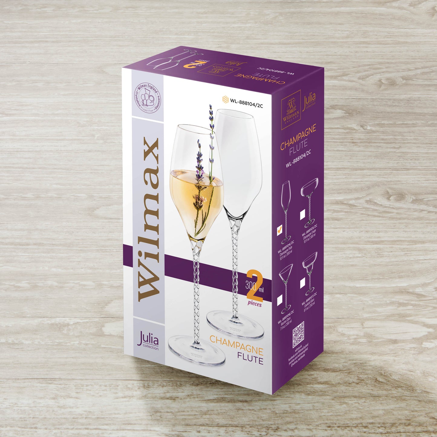 Wilmax England Champagne Flute Crystal Glass 300ml Set of 2