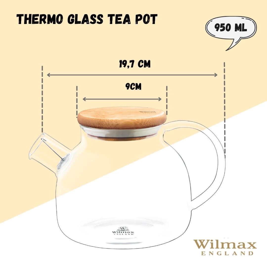 Wilmax England Theepot 950ml Thermoglas Veervilter Bamboe