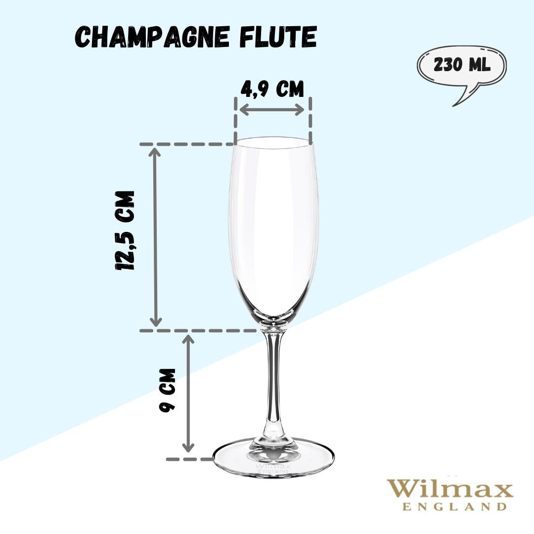 Wilmax England Sektgläser-Set, 6-teilig, 230 ml, Kristallglas, WL-888027/6A