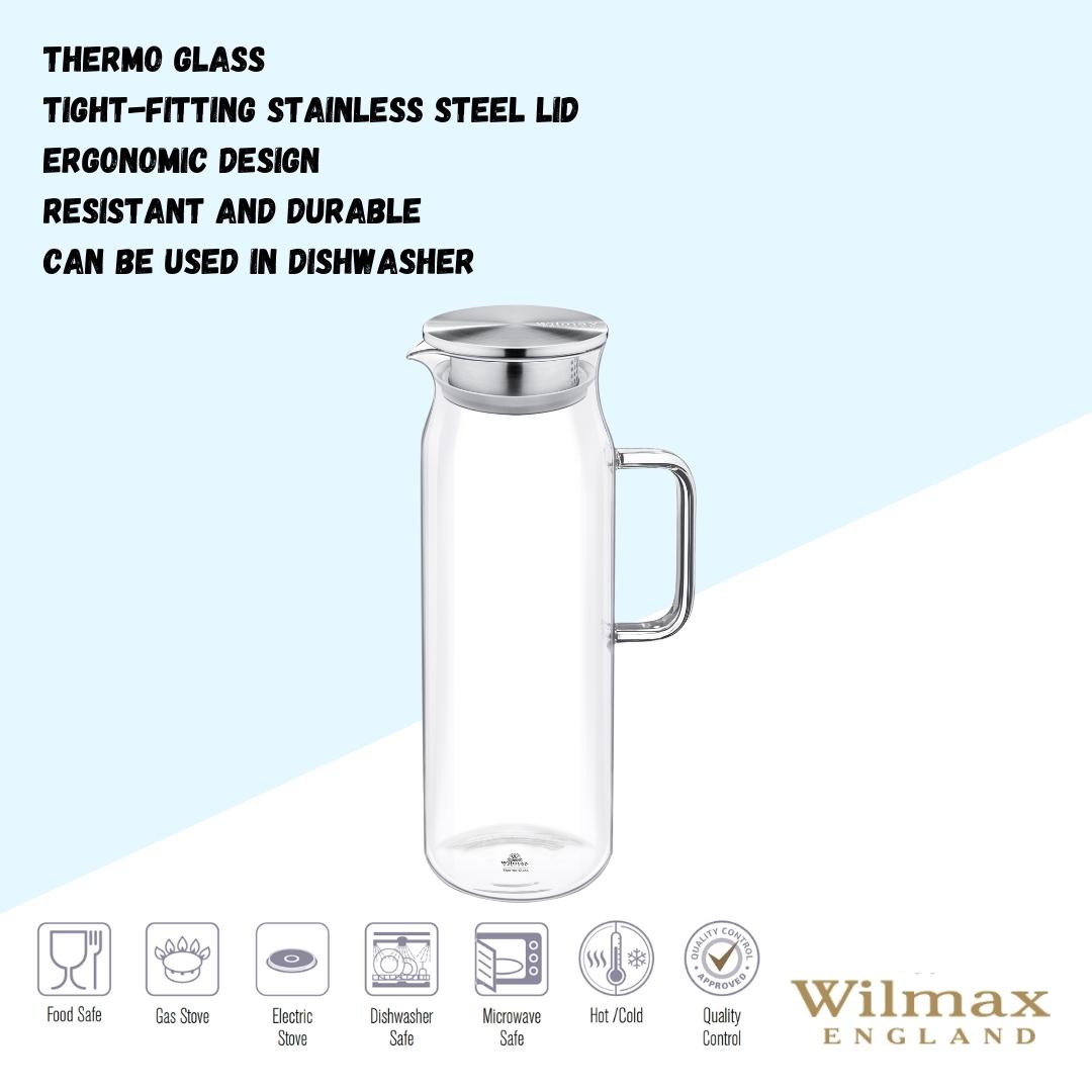 Wilmax Borosilikat-Glaskrug 1500 ml mit Edelstahl-Deckel WL-888210/A