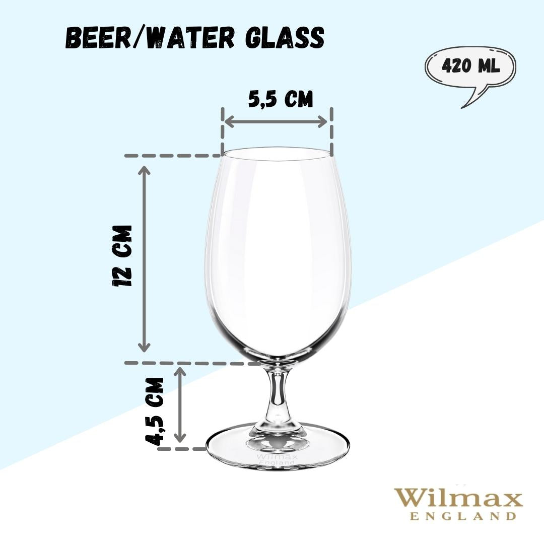 Wilmax England Biertassen-Set, 6-teilig, 420 ml, Glas, WL-888026/6A