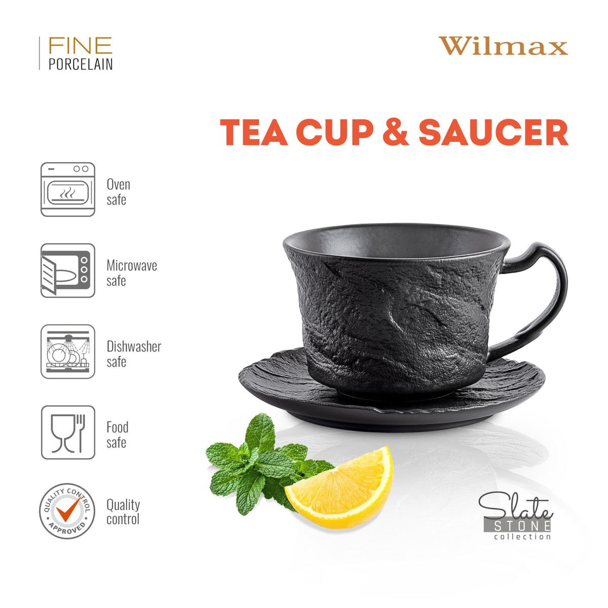 Wilmax Kop & Schotel Set 250ml 2 stuks Zwart AB2