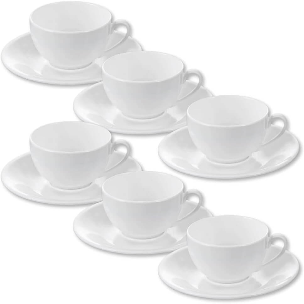 Wilmax England Porseleinen Kopjes 80 ml Wit met Schotels (Set 6)
