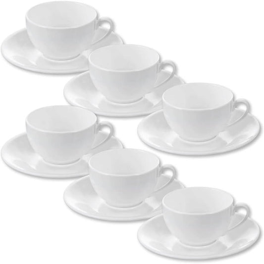Wilmax England Porseleinen Kopjes 80 ml Wit met Schotels (Set 6)