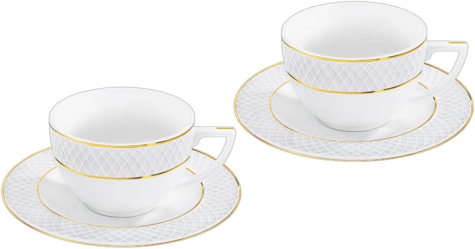 Wilmax Espressokop Schotel Porselein Wit Goud 90ml Set van 2