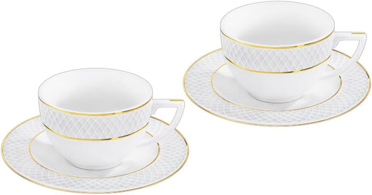 Wilmax Espressokop Schotel Porselein Wit Goud 90ml Set van 2
