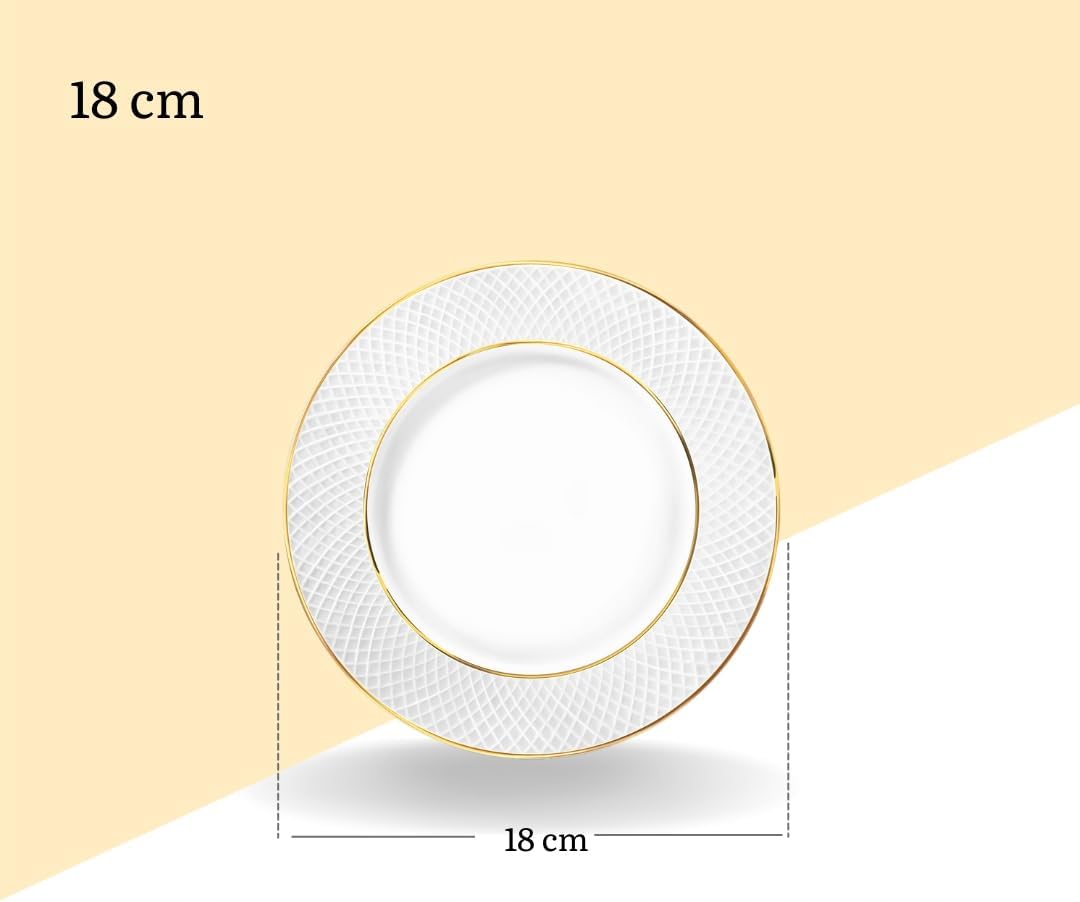 Wilmax Borden 18 cm Wit, Gouden Rand, Porselein - Set van 6