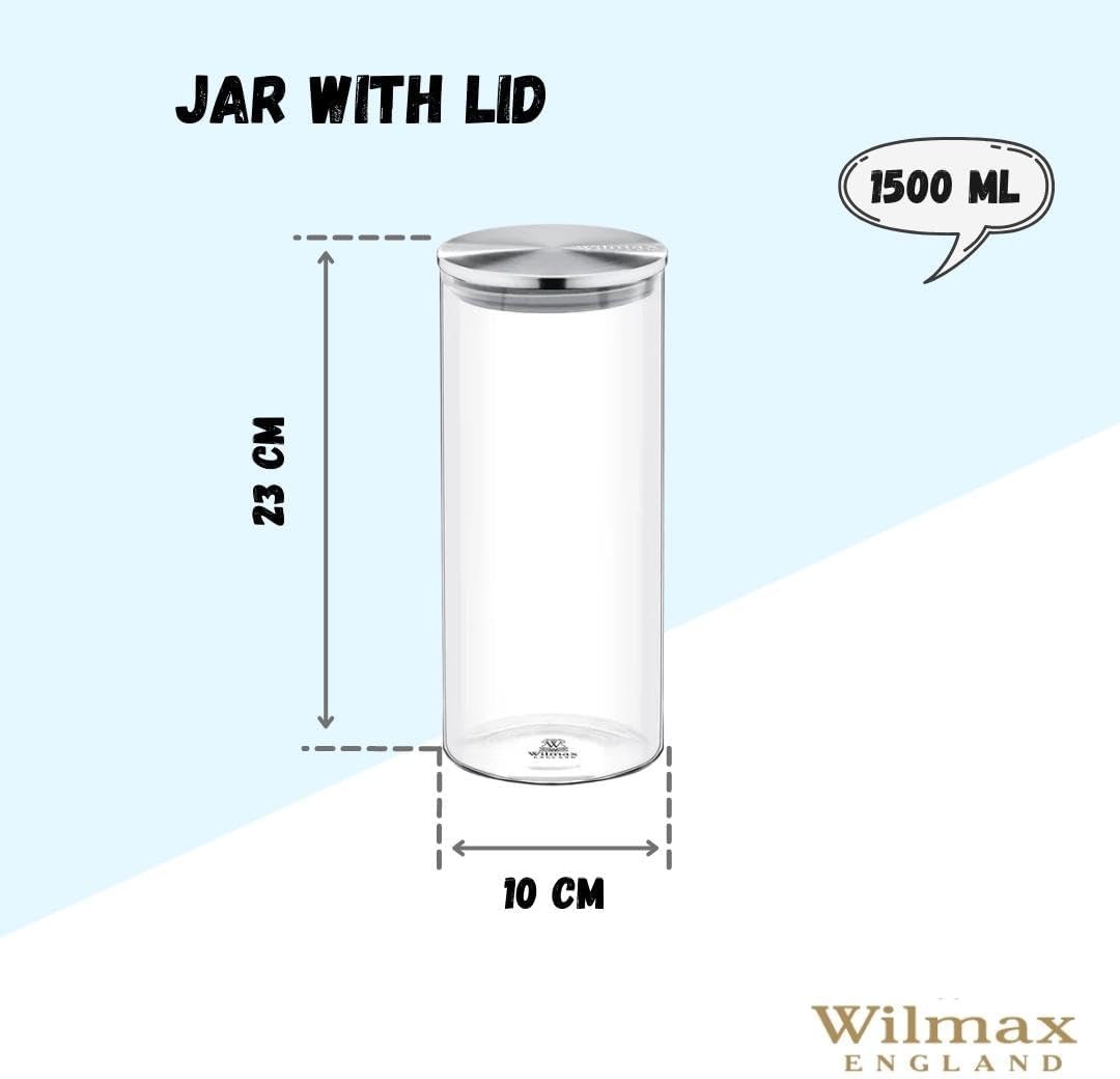 Wilmax Aufbewahrungsglas Borosilikatglas 1500 ml mit Edelstahldeckel WL-888517/A