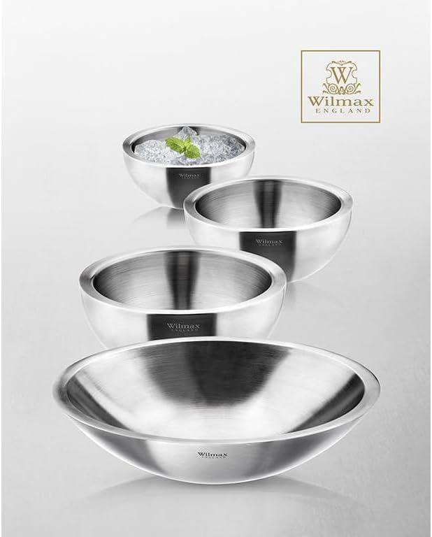 Wilmax Schüssel aus Edelstahl in Silber matt, doppelwandig, 500 ml – WL-553002/A
