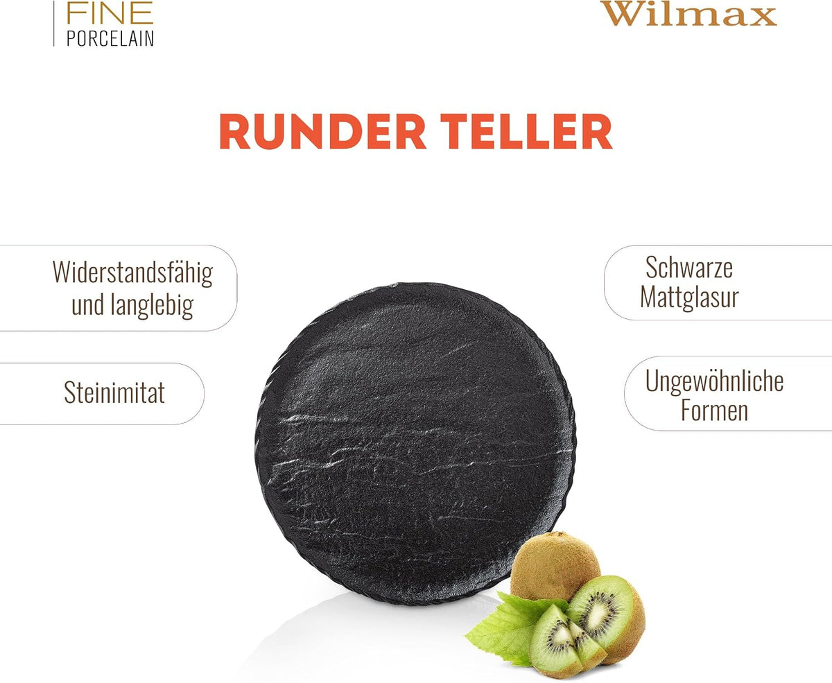 Wilmax Rond bord 18 cm set van 6 SlateStone Zwart A6