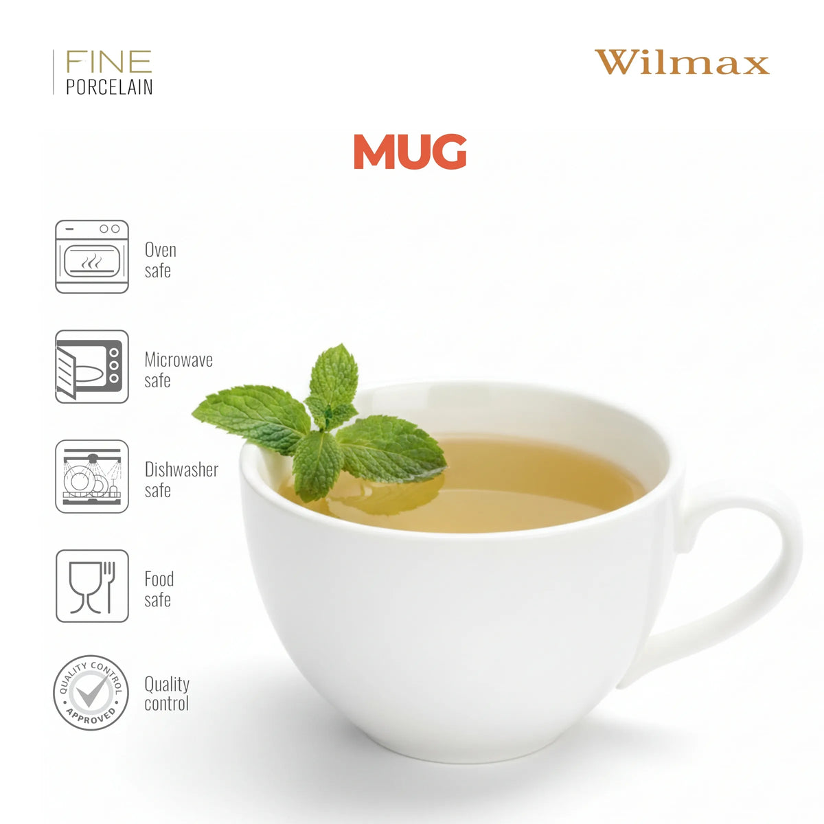 Wilmax Jumbo Mok 420 ml Wit Porselein Olivia