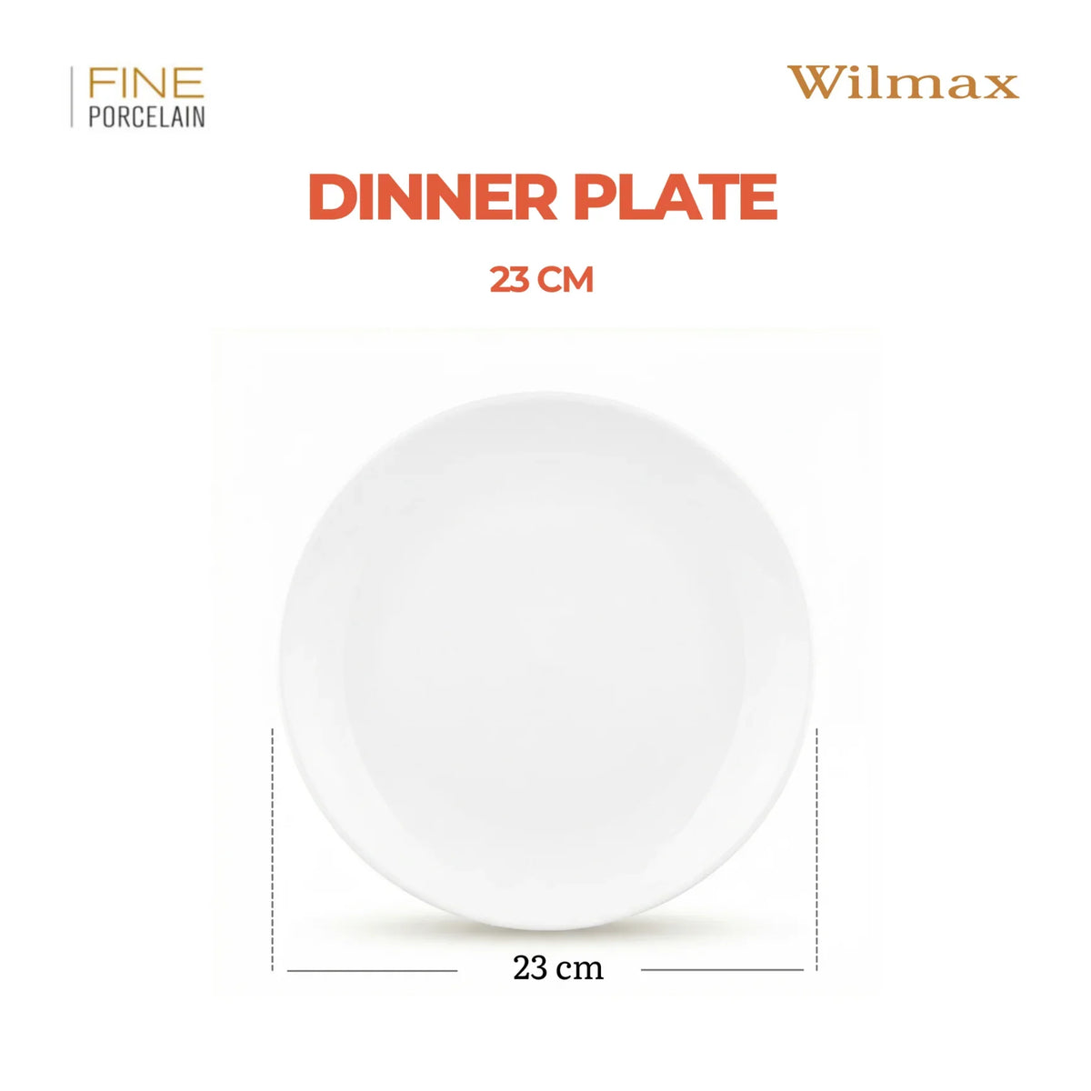 Wilmax Dinerbord 23 cm van Porselein, Wit