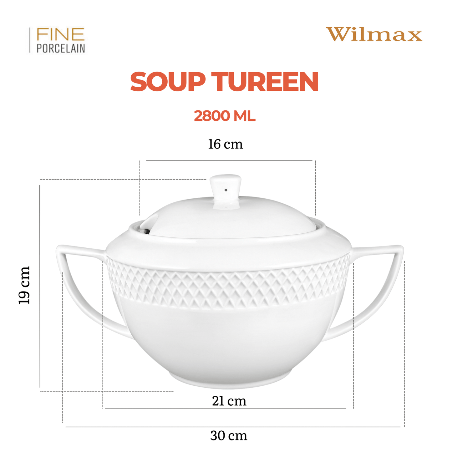 Wilmax Soepterrine 2800 ml Wit Porselein WL-880101511/A