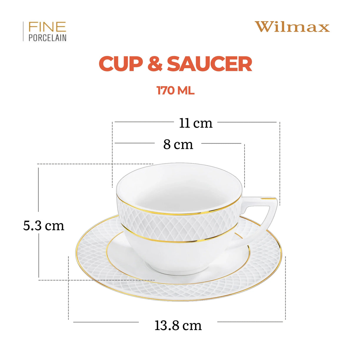 Wilmax Espressoset 90ml Wit Goudrand Porselein 4-delig