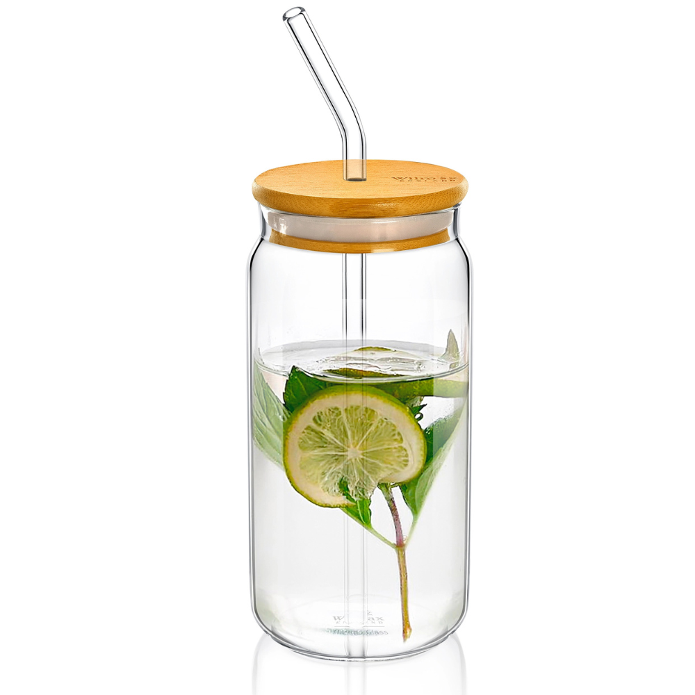 Wilmax Glasbeker 500 ml met deksel en rietje WL-888610/A