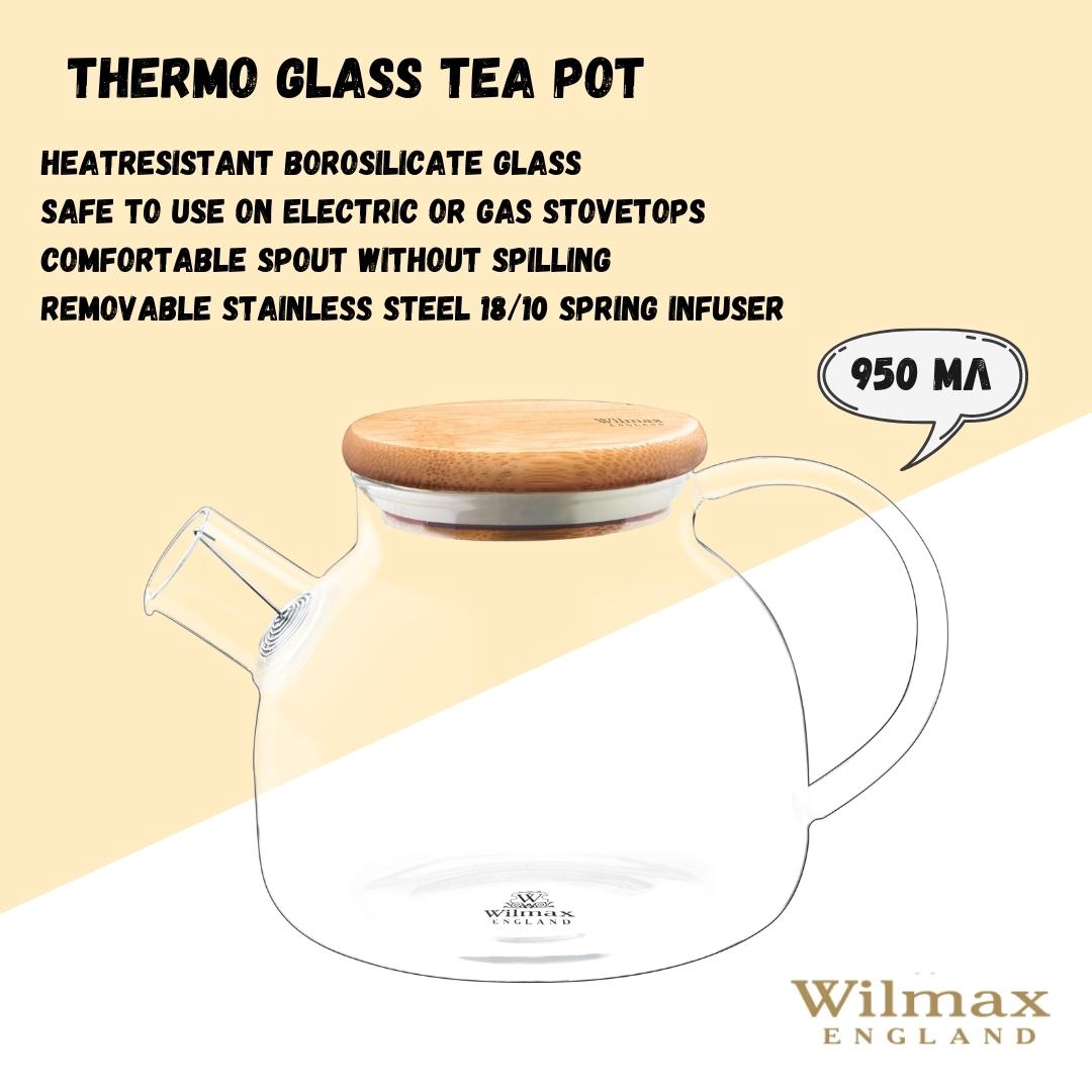 Wilmax England Theepot 950ml Thermoglas Veervilter Bamboe