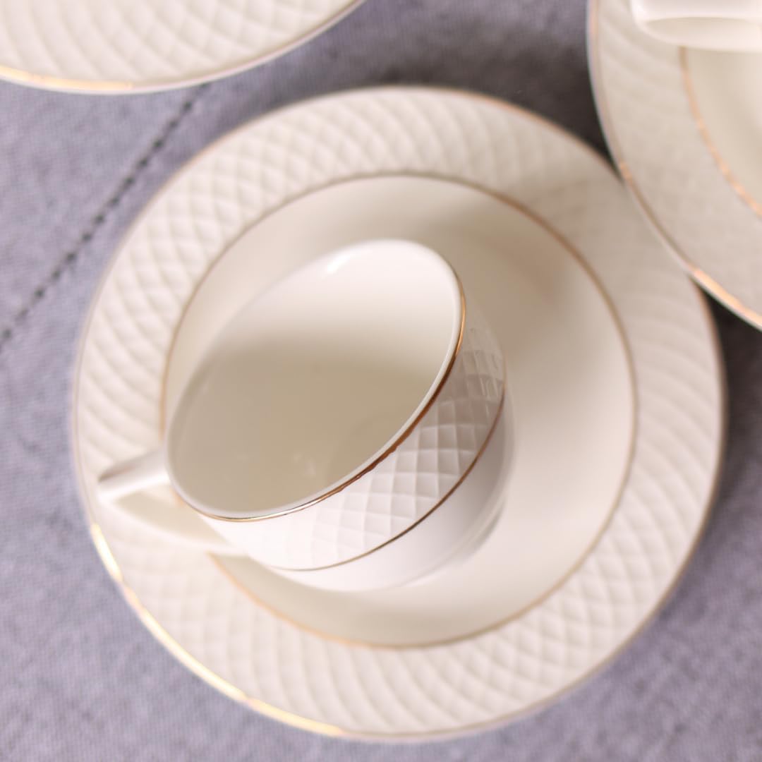 Wilmax Kaffeetasse & Untertasse mit Goldlinien, 90 ml, 6er Set, WL-880102400/AB6