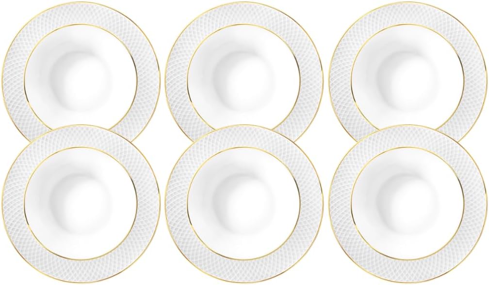 Wilmax Porseleinen Diep Bord 22,5 cm Wit Gouden Rand Set van 6
