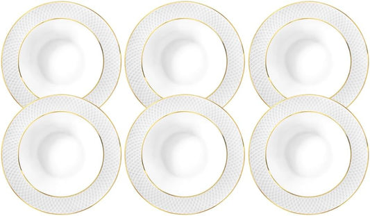 Wilmax Porseleinen Diep Bord 22,5 cm Wit Gouden Rand Set van 6