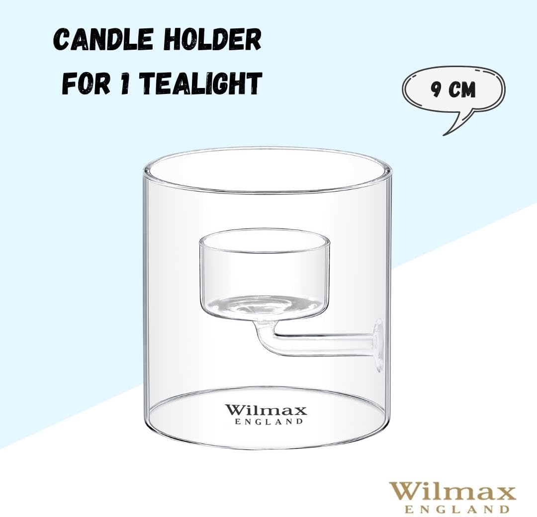Wilmax Teelichthalter aus Glas für 1 Teelicht, 9 cm – WL-888904/A