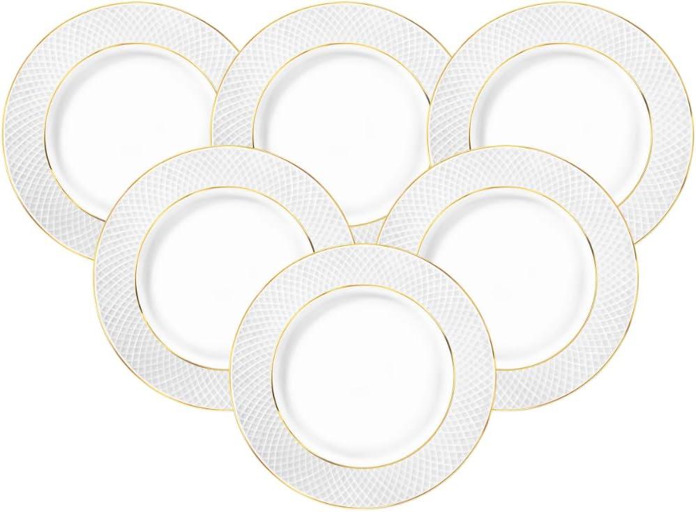 Wilmax Hauptgangteller mit Goldlinien, 28 cm, 6er Set, WL-880102106/A6