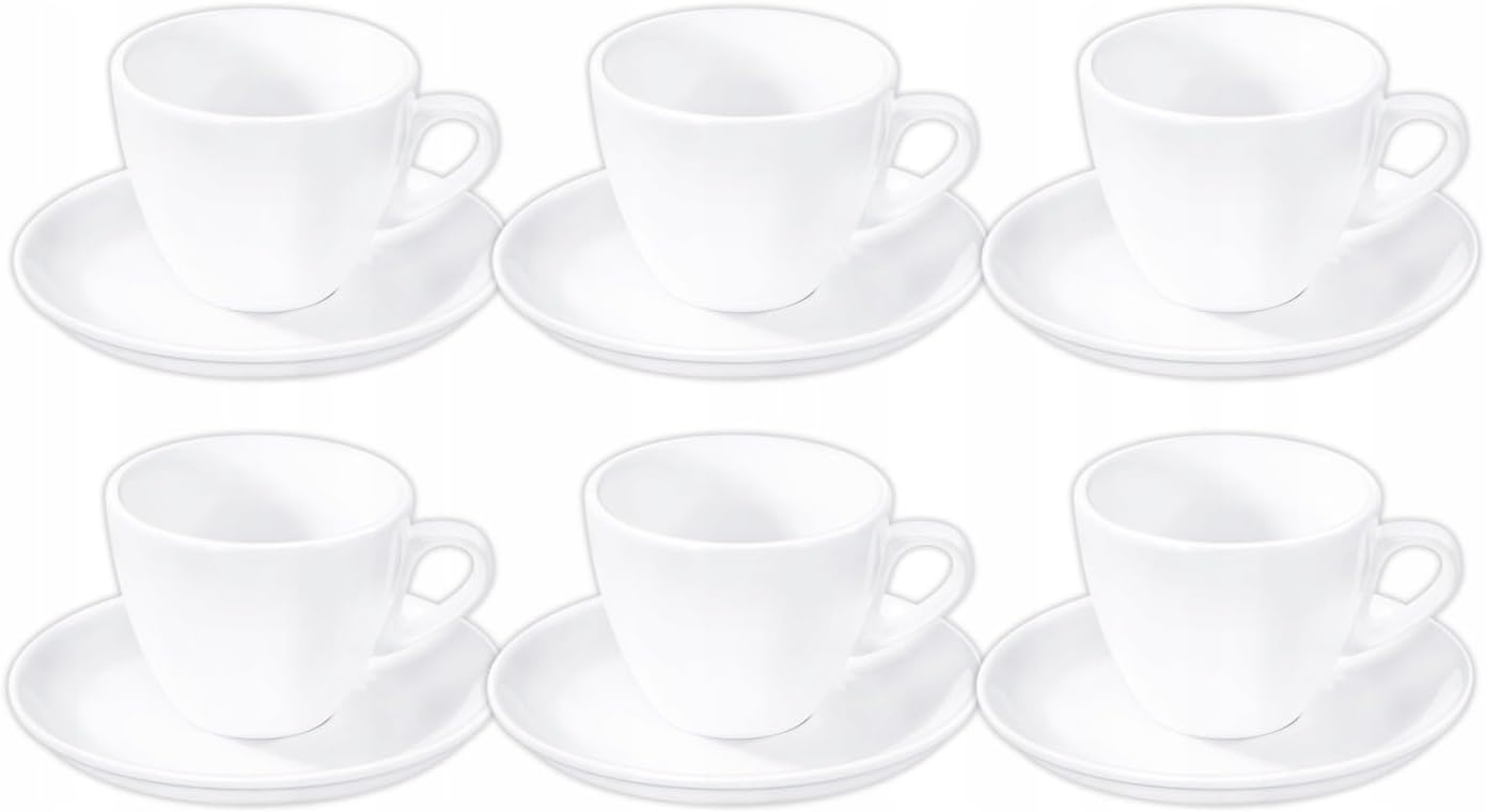 Wilmax Porzellan Tee Tassen & Untertassen Set, 6-teilig, 190 ml, Weiß WL-993175/AB6