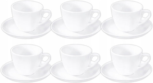 Wilmax Porzellan Tee Tassen & Untertassen Set, 6-teilig, 190 ml, Weiß WL-993175/AB6